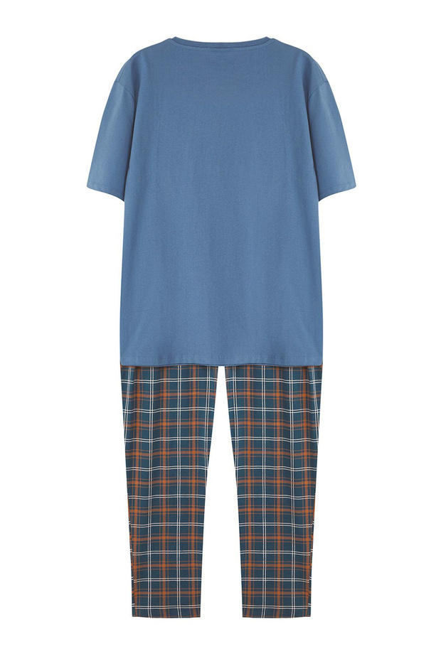 Lacivert Ekose Örme %100 Pamuk Regular Fit Pijama Takımı THMSS21PT0328 - 7