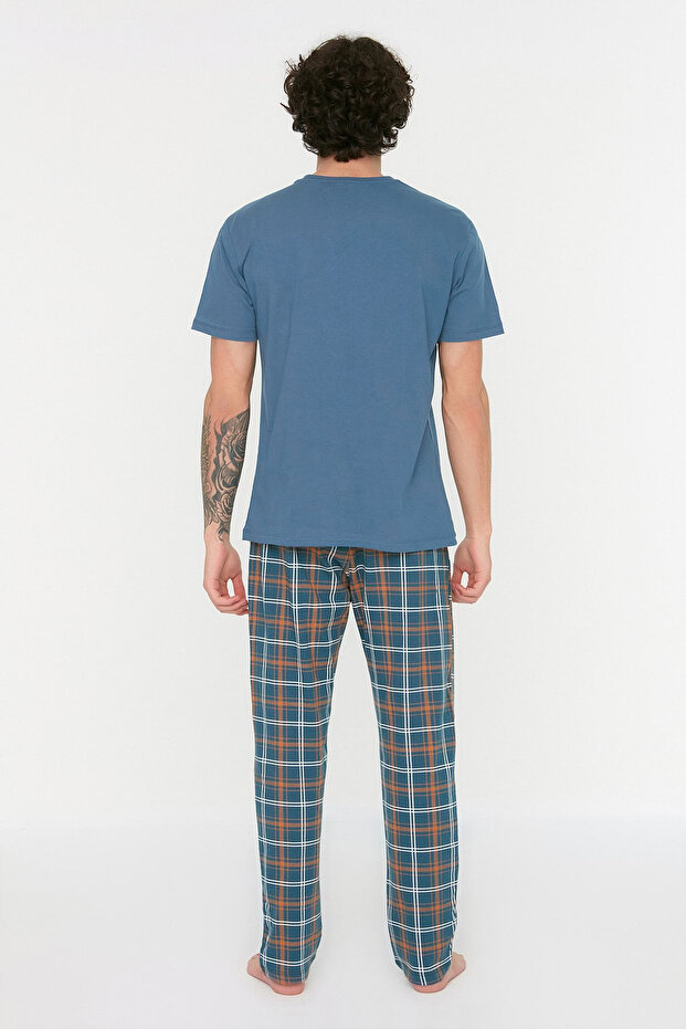 Lacivert Ekose Örme %100 Pamuk Regular Fit Pijama Takımı THMSS21PT0328 - 5