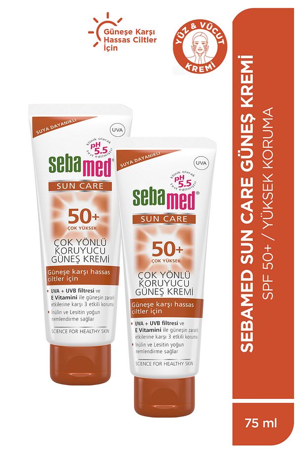 Sun Care UVA/UVB Filtresi E Vitamini Üçlü Yüksek Koruma Çok Yönlü Güneş Kremi 50 SPF 75 ml x 2 Adet - 1