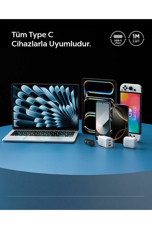 USB-C to USB-C 1 Metre Kablo 60W Güç / PPS 2.0 Super Hızlı Şarj / 480 Mbps Type-C Black - ACA08718 - 8