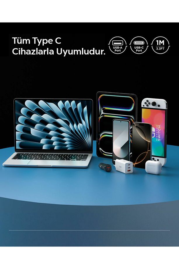 USB-A to USB-C 1 Metre Kablo 60W Güç / Hızlı Şarj / 480 Mbps Type-C White - ACA08715 - 7