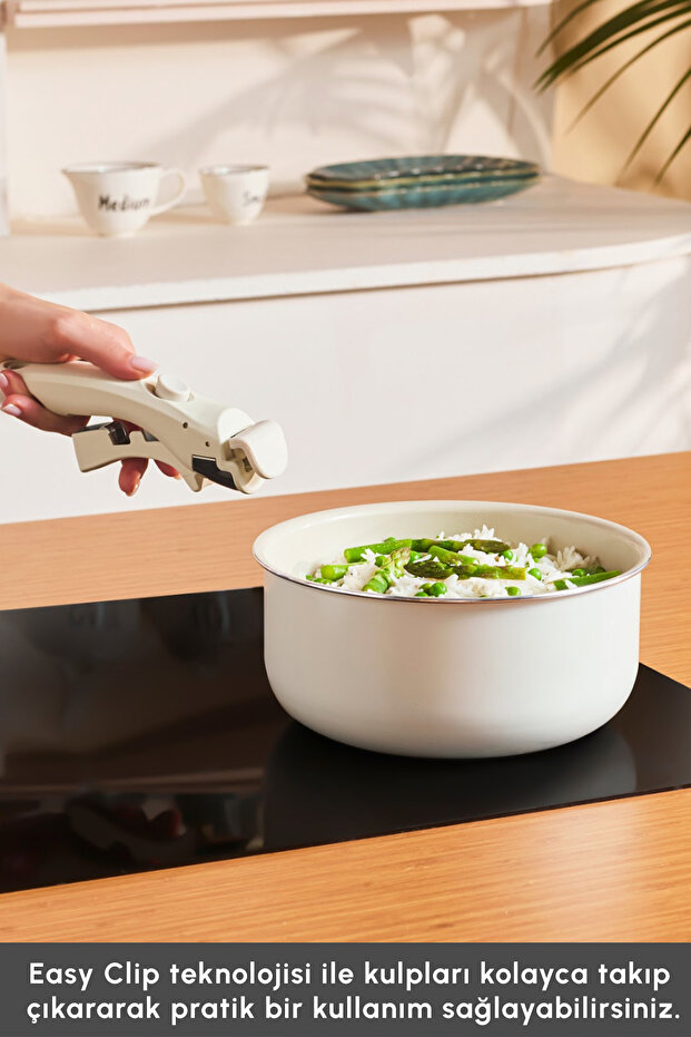 x Refika Swiss Crystal Almond Cream Easy Clip 7 Parça İndüksiyon Tabanlı Tencere / Tava Seti - 6