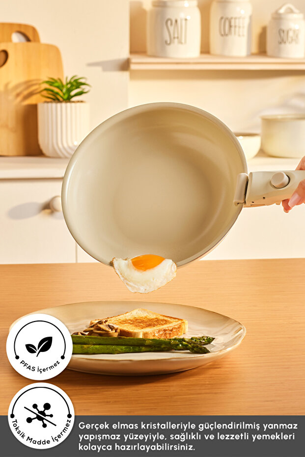 x Refika Swiss Crystal Almond Cream Easy Clip 7 Parça İndüksiyon Tabanlı Tencere / Tava Seti - 11
