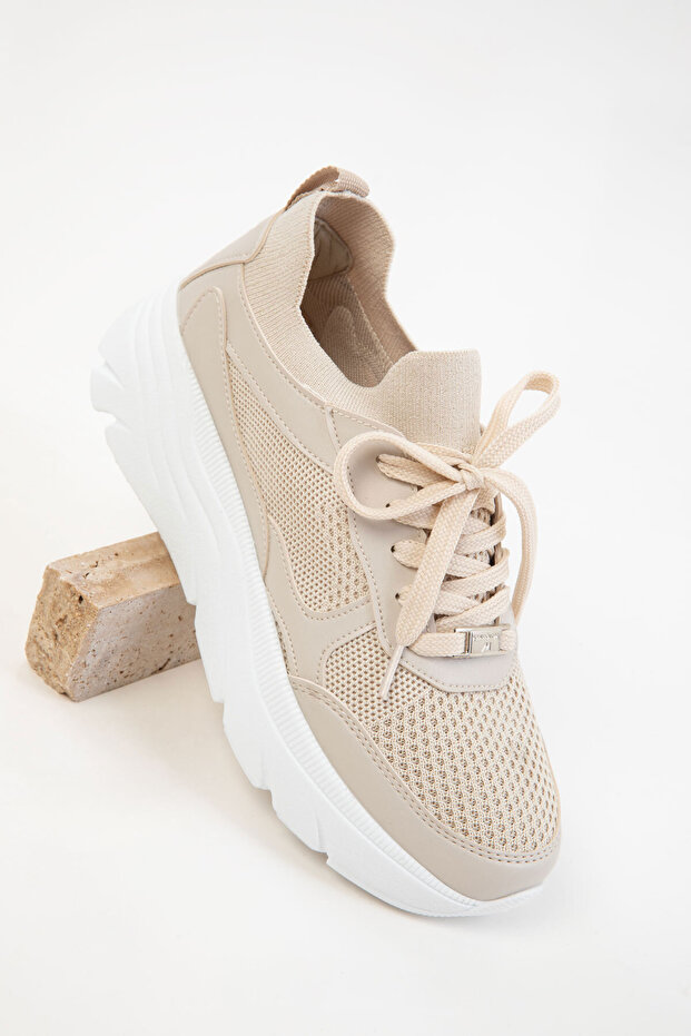 Bej Kadın Sneaker 20628 - 4