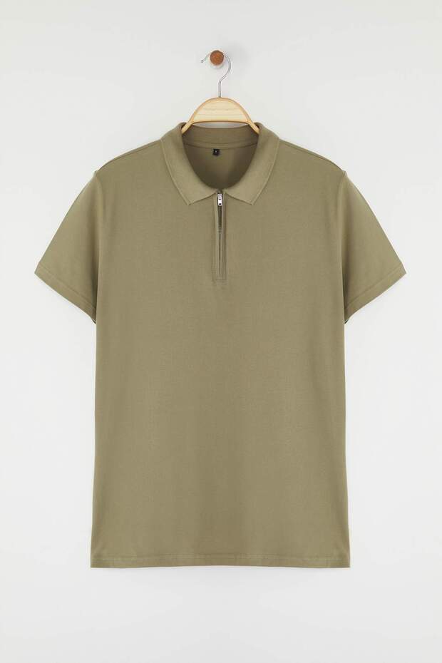 Haki Regular/Normalny krój, zapinana na zamek błyskawiczny, 100% bawełna, koszulka polo z kołnierzykiem TMNSS25PO00041 - 5