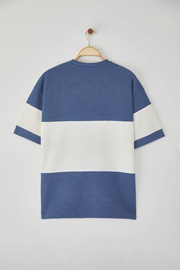 Indigo Oversize/Geniş Kesim Renk Bloklu Dokulu T-Shirt TMNSS25TS00065 - 8