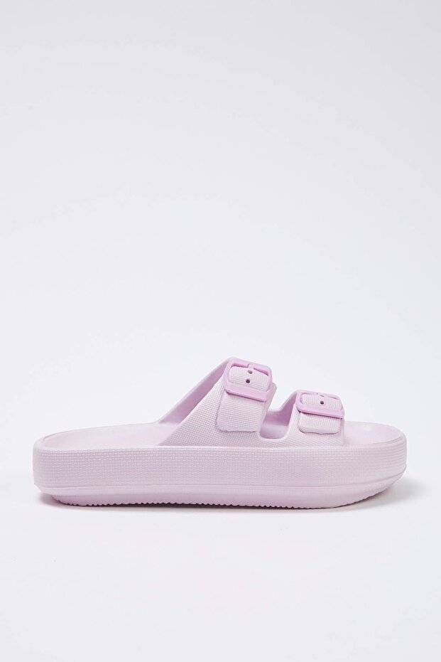 Soft Pembe Çift Bantlı Toka Detaylı Hafif Taban Kadın Terlik TAKSS25TE00019 - 4
