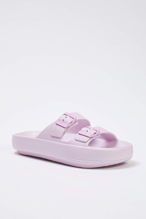 Soft Pembe Çift Bantlı Toka Detaylı Hafif Taban Kadın Terlik TAKSS25TE00019 - 2