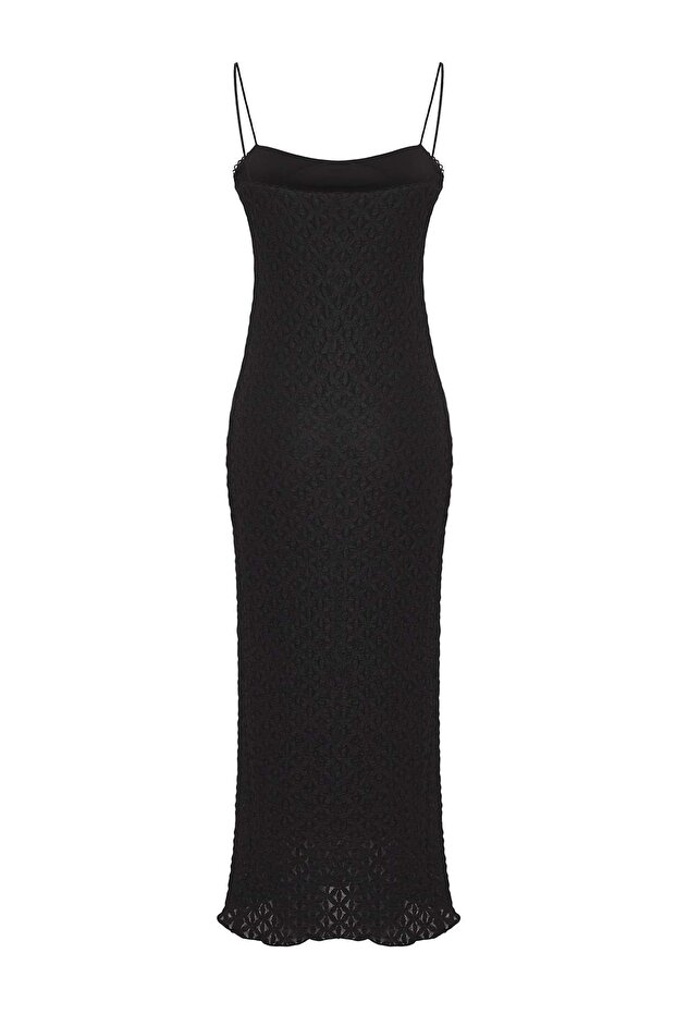 Siyah Dantel Bodycone/Vücuda Oturan Askılı Midi Örme Elbise TWOSS25EL00533 - 10