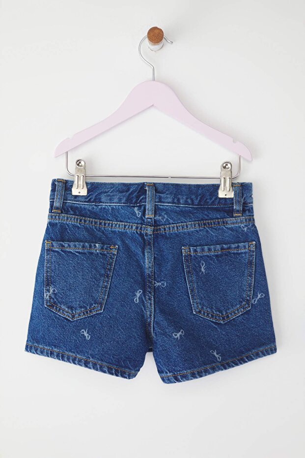 Mavi Kız Çocuk %100 Pamuk Kurdele Baskılı Denim Şort Etek TKDSS25ET00007 - 4