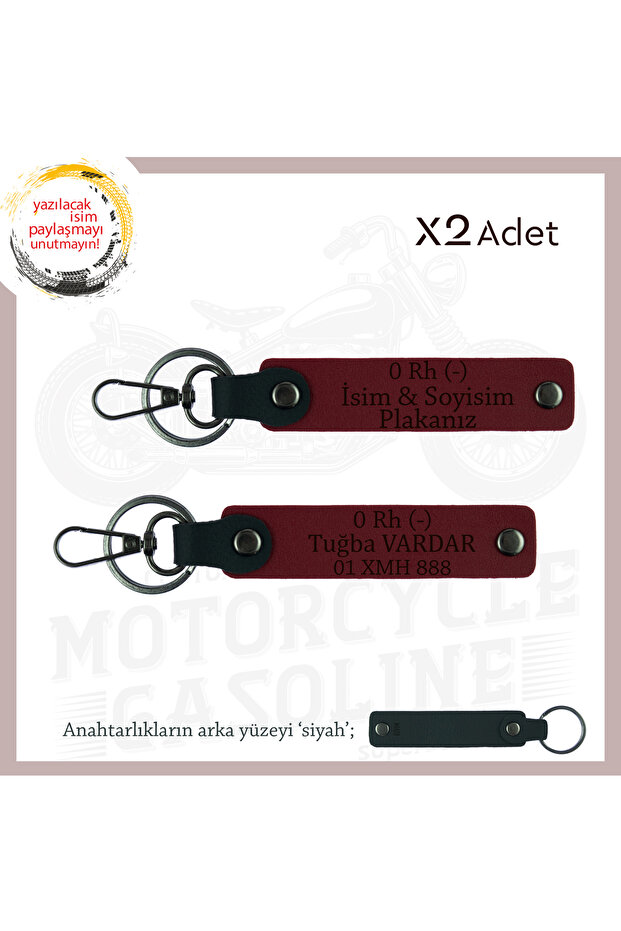 Emergency Leather X2 Keychain, Burgundy-Syh, Name Plate for Speed Lovers and 0 Rh (-) Blood Group Personal