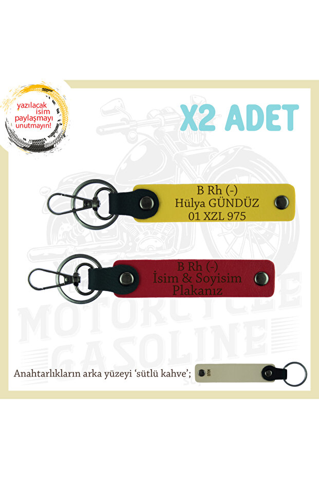 Name Plate and B Rh (-) Blood Group Written Gift X2 Keychain, Red-Yellow-Sk, Special for Motor Lovers