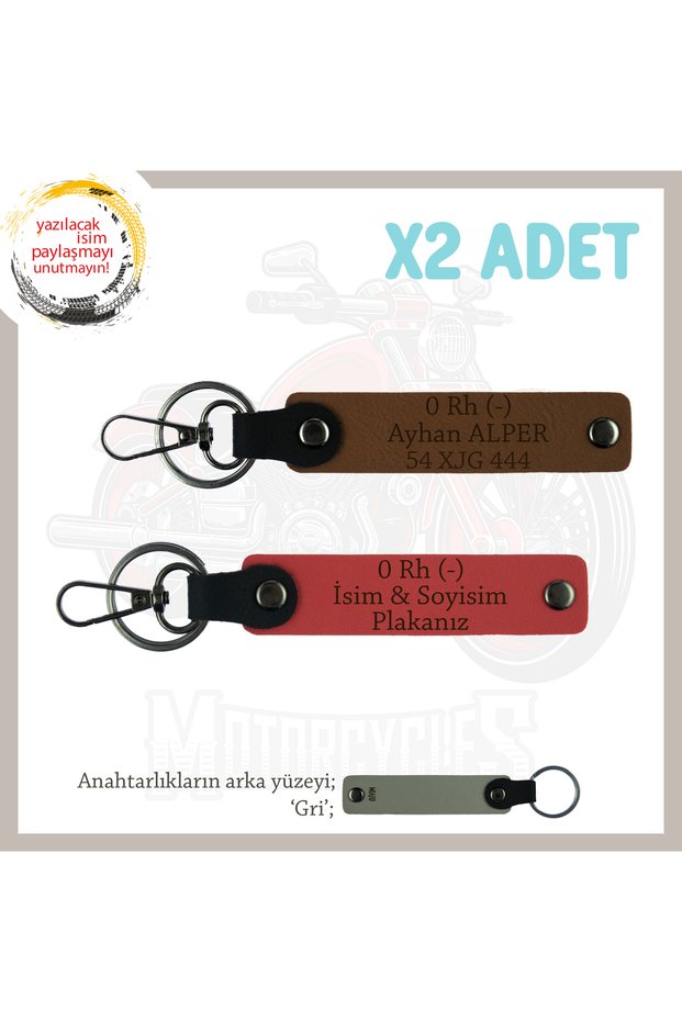 Motor X2 Keychain with Name Plate and 0 Rh (-) Blood Type Lettering Special for Biker Style, Pomegranate Flower-Brown-Gr