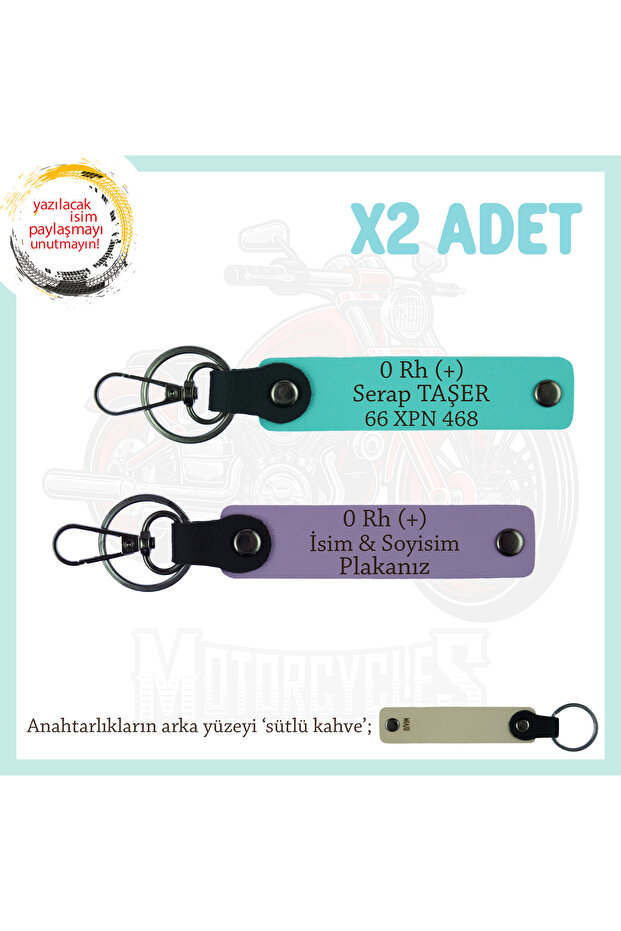 For Motorcycle Lovers, Name Plate and 0 Rh (+) Blood Group, Emergency X2 Keychain, Purple-Turquoise-Sk