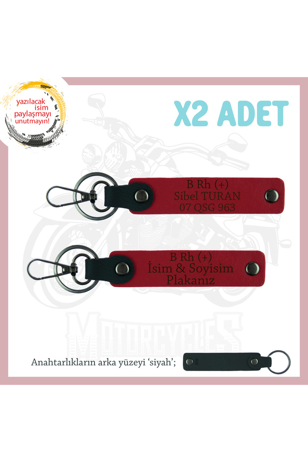 Set, Red-Syh, Motorcycle Driver's Gift Name Plate B Rh + Blood Group Written 2-Piece Keychain
