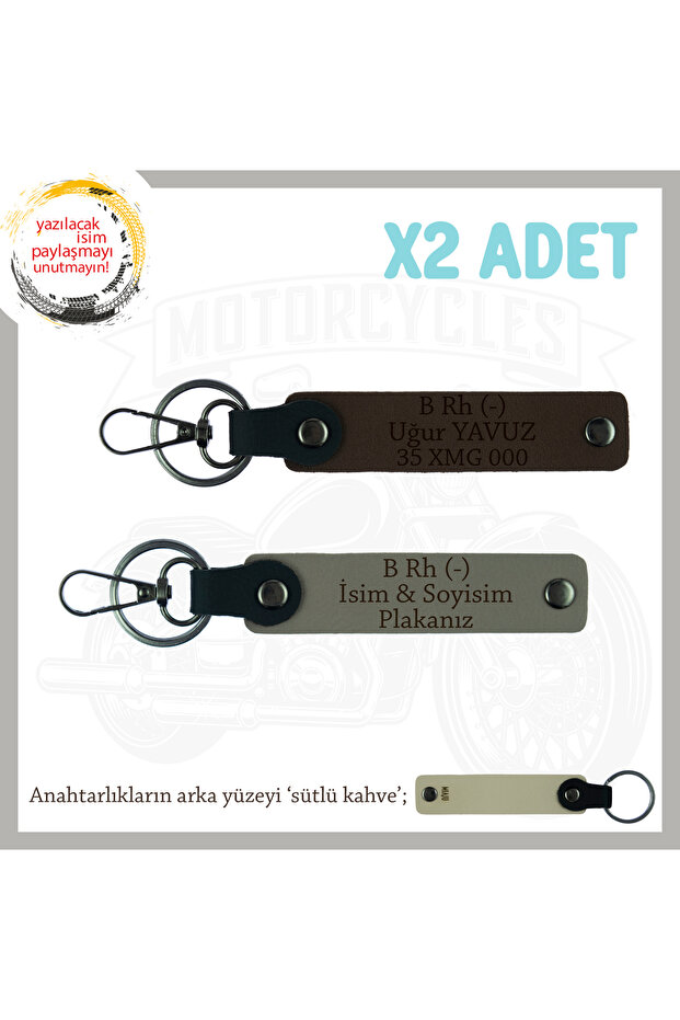 Personalized X2 Keychain, Ash Grey-K Coffee-Sk, for Road Enthusiasts, Name Plate and B Rh (-) Blood Group