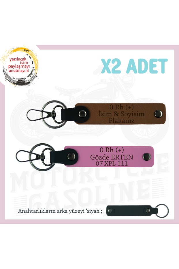 Personal X2 Keychain, Coffee-Pink-Syh, Name Plate for Motorcycle Lovers 0 (+) Blood Type Written