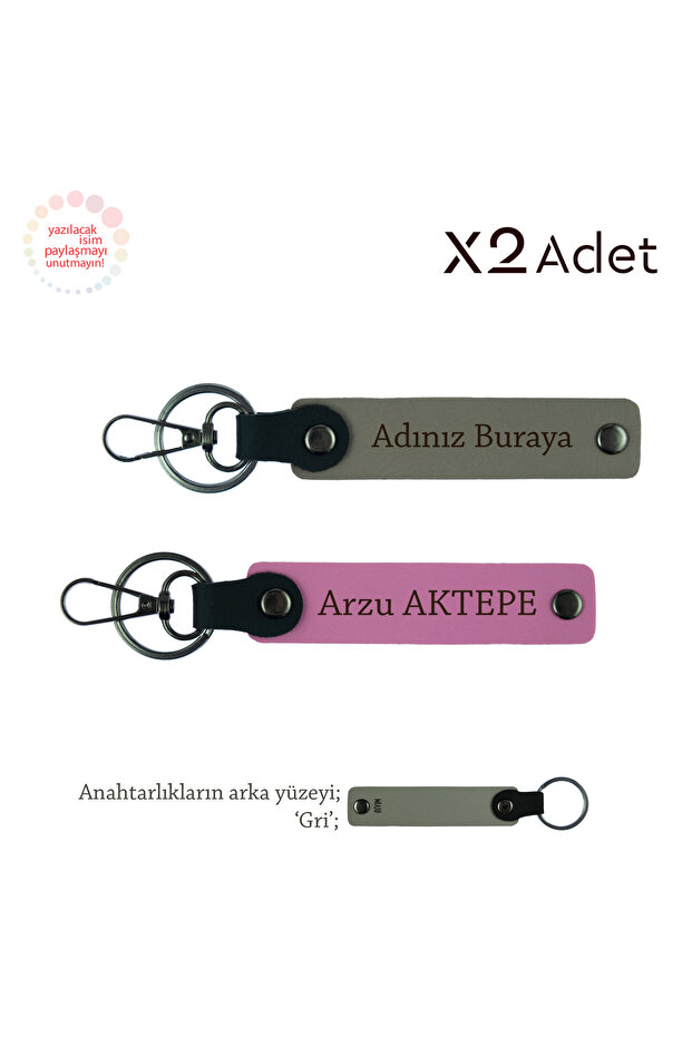 Customized Set of 2 Keychains with First Name and Last Name, Ash Gray-Pink-Grey, Birthday Gesture to Dad