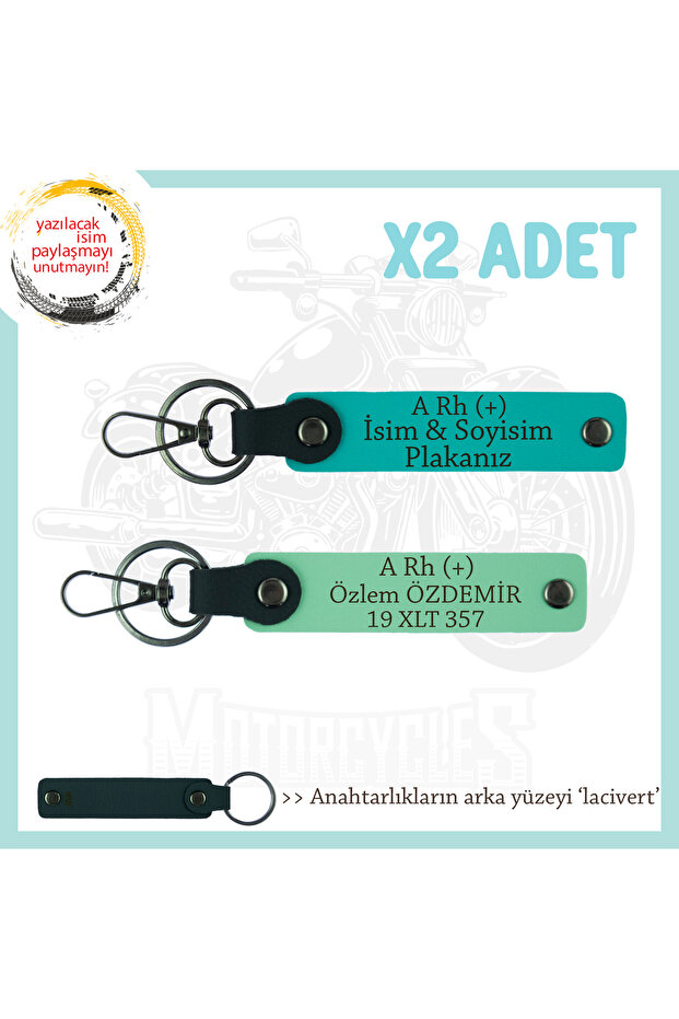 Custom Name Plate and a Rh (+) Blood Group Lettered 2-Piece Keychain, Gift Set, Green-K Turquoise-Laci