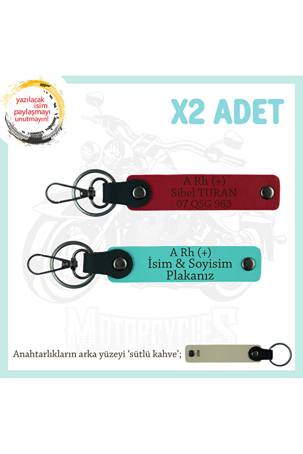 2-Piece Keychain, Red-Turquoise-Sk, Special Gift for Someone You Love Name Plate a Rh (+) Blood Group Written