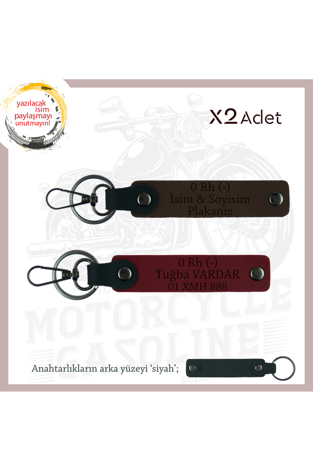 Custom for Bikers, Gift X2 Keychain with Name Plate and 0 Rh (-) Blood Type Lettering, K Coffee-Maroon-Syh