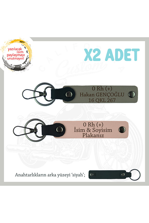 Motorcycle Adventurers, Nameplate and 0 Rh (+) Blood Group X2 Keychain, Puppy-Muffle Grey-Syh