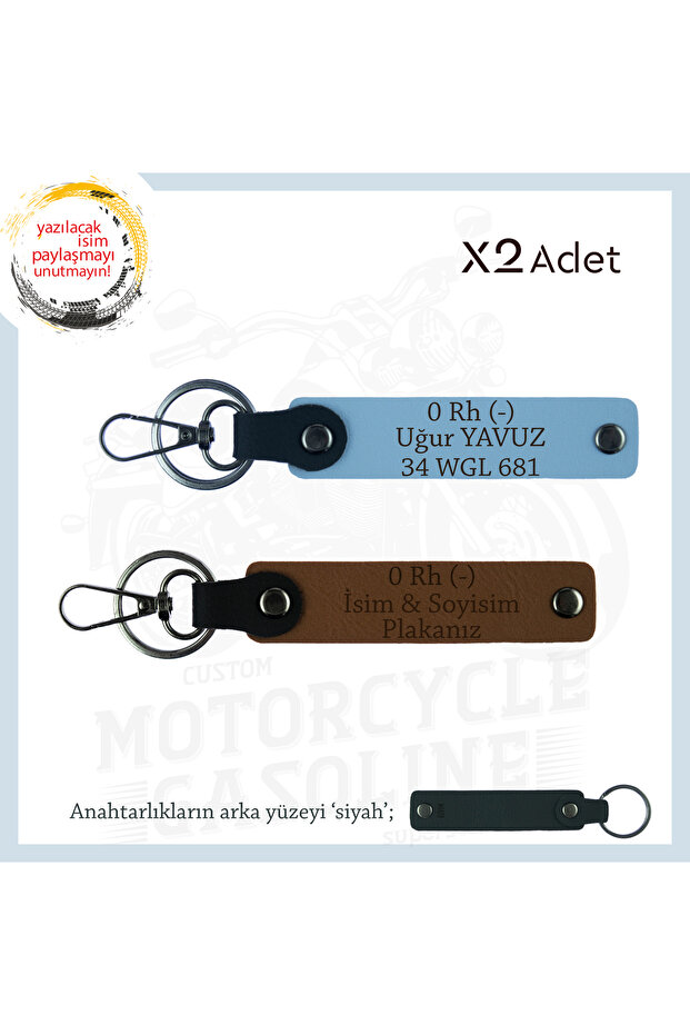 Name Plate and 0 Rh (-) Blood Group Written Biker Keychain Set of 2, Coffee-Blue-Syh, for Safe Driving