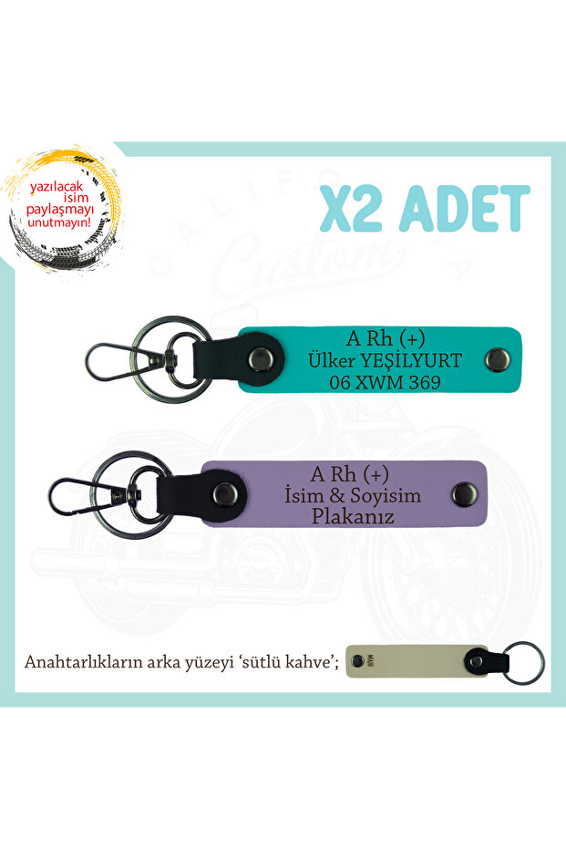 Emergency Keychain, Purple-K Turquoise-Sk, Special for Motorcycle Lovers, Name Plate and a Rh (+) Blood Group