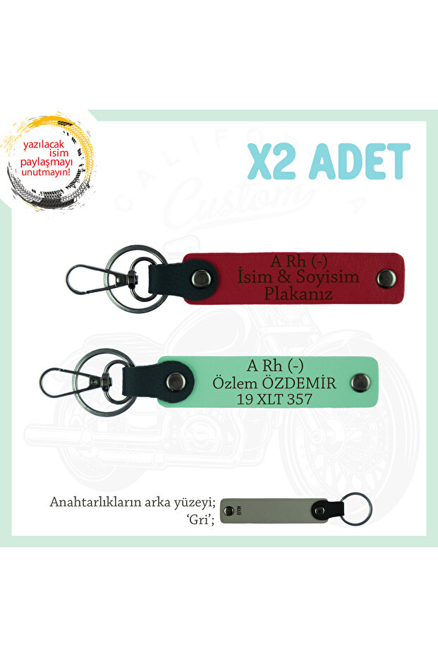 Safe Driving with Name Plate and a Rh (-) Written 2-Piece Keychain Set, Red-Green-Gr, Motorcyclists Passengers