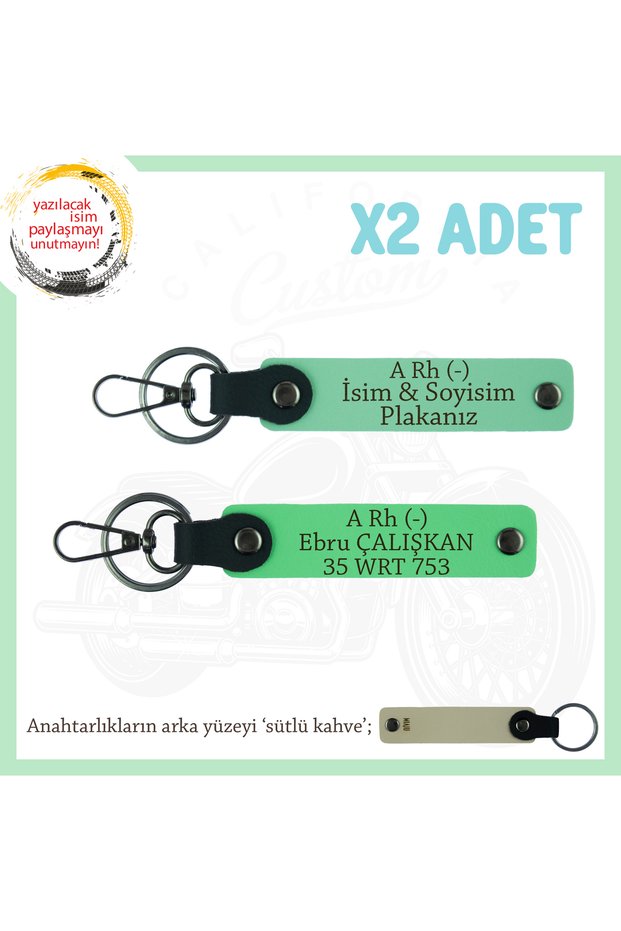Name Plate and a Rh (-) Blood Group Written X2 Keychain, Green-F Green-Sk, Dedicated to Motorcycle Lovers
