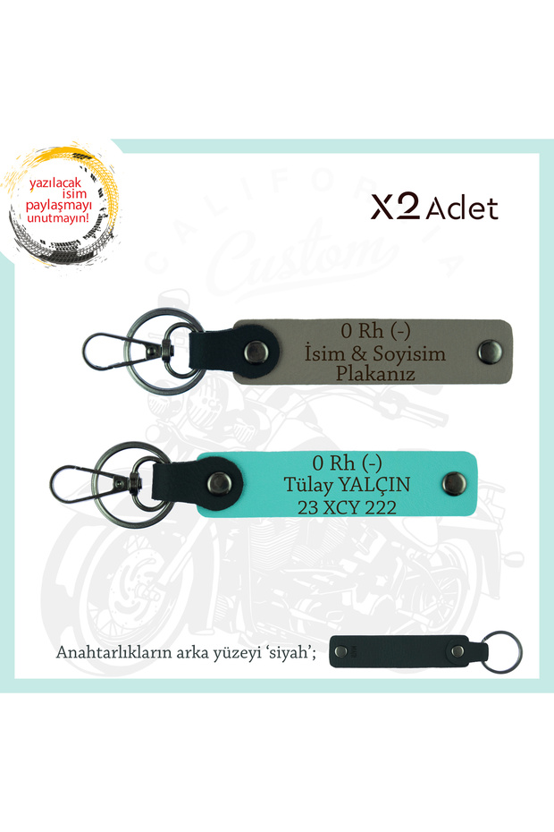 Exclusive for Chauffeurs, Gift 2-Piece Keychain with Name Plate and 0 Rh (-) Blood Type, Ash Gray-Turquoise-Syh