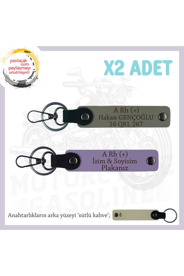 To Speed Lovers, X2 Keychain with Name Plate and a Rh + Blood Group Written, Special Gift, Ash Grey-Purple-Sk
