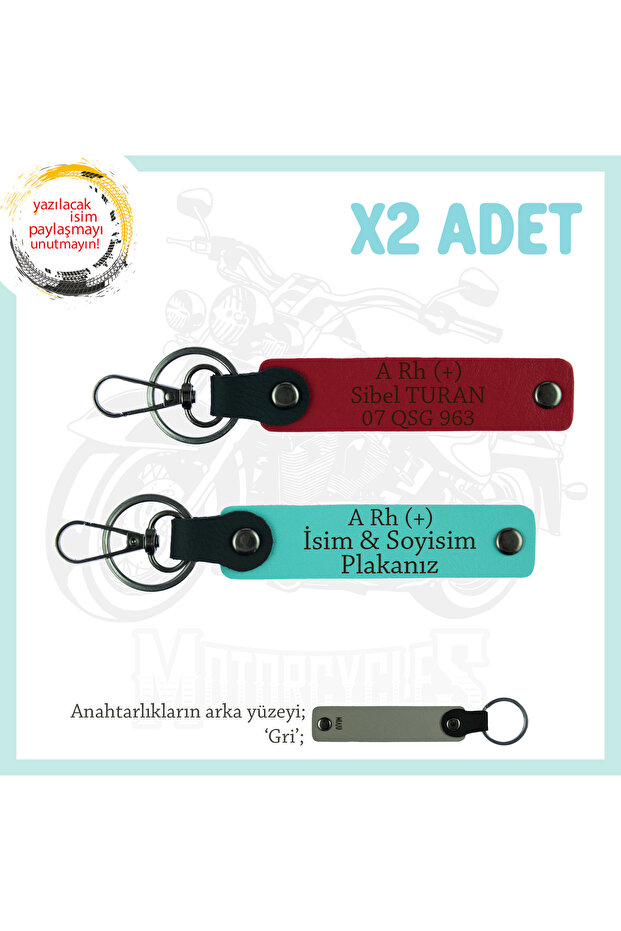 Name Plate and a Rh (+) Blood Group Written 2 Keychain Armağan, Red-Turquoise-Gr, to Speed Lovers