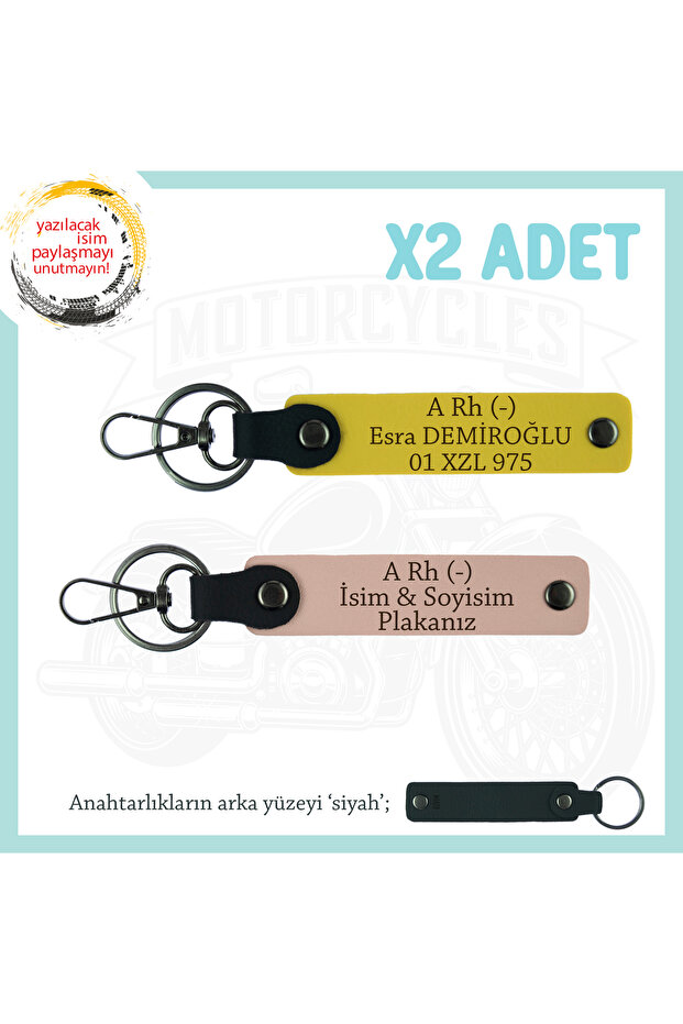 Name Plate and a Rh (-) Blood Group Written 2 Keychain Gift, Yavruağzı-Yellow-Syh, Biker Friends