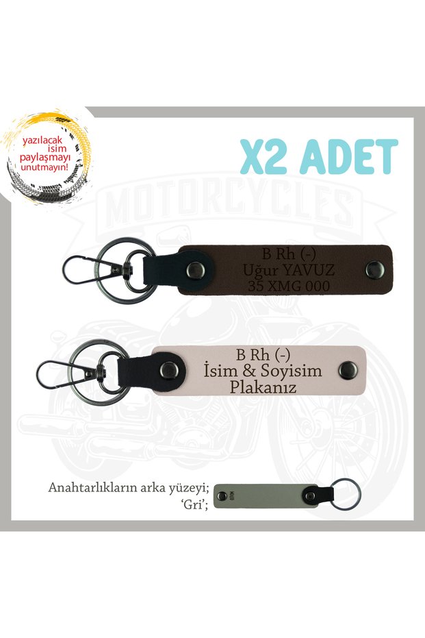 Special Gift for Motorcycle Lovers, Name Plate, Keychain with B Rh (-) Blood Type Lettering, Powder-K Brown-Gr