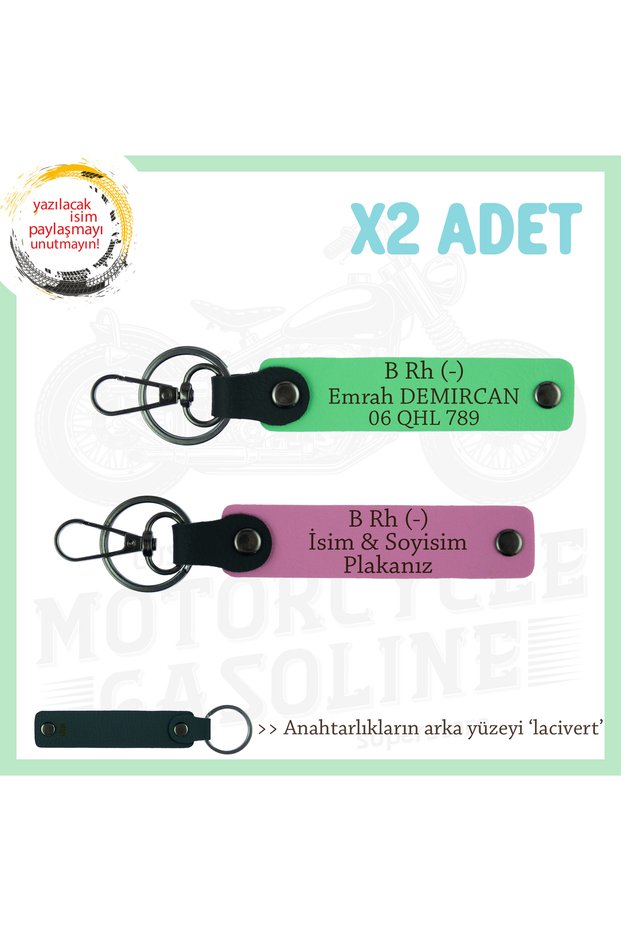 Special Name Plate for Speed Enthusiasts and B Rh (-) Blood Type Lettering Leather X2 Keychain, Pink-F Green-Navy