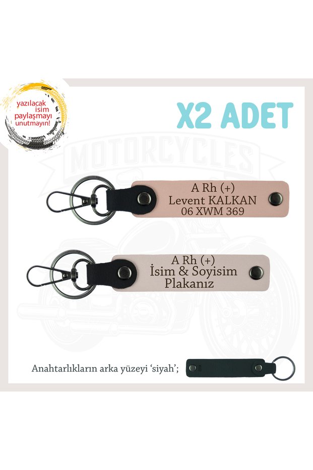 Special for Speed Lovers, Name Plate and a Rh (+) Blood Type Written X2 Keychain Set, Yavruağzı-Pudra-Syh