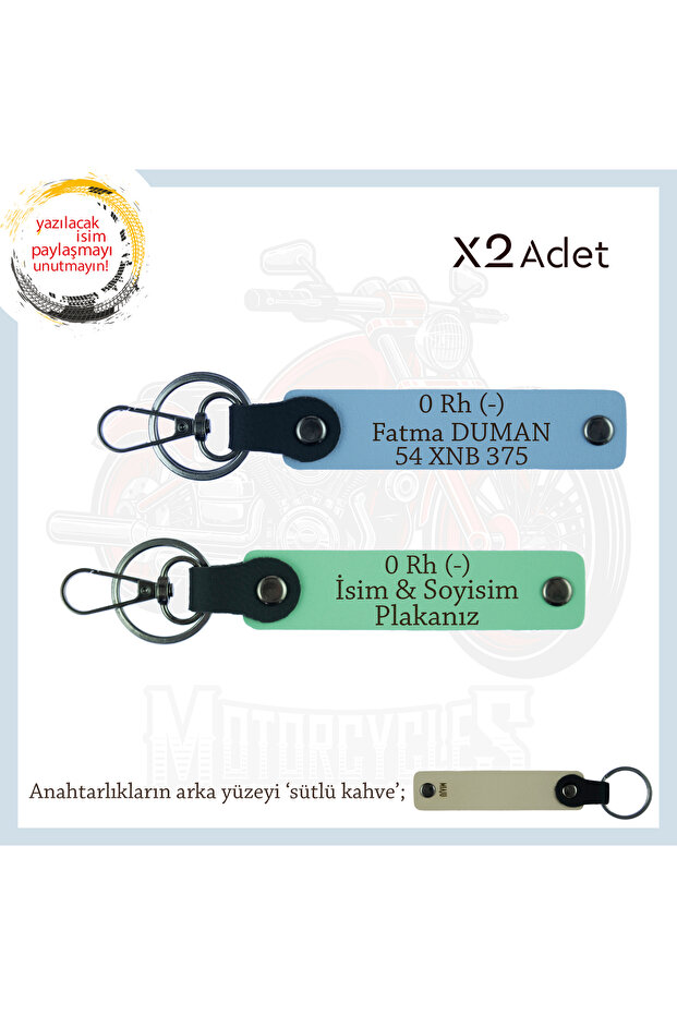 Name Plate and 0 Rh (-) Blood Group Written X2 Keychain, Green-Blue-Sk, Special Personalized for Passengers