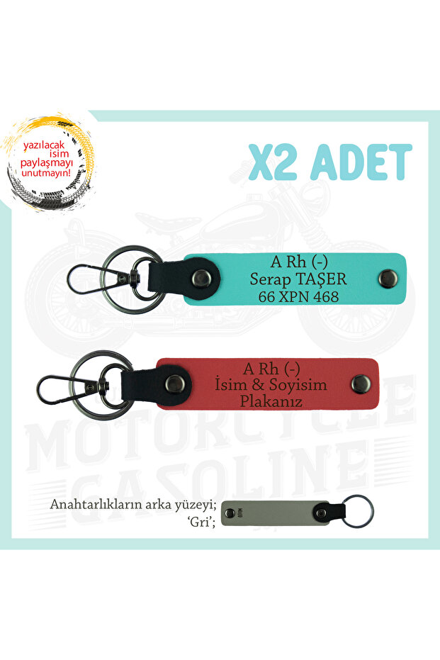 Retro Special for Motorists, Gift X2 Keychain with Name Plate and a Rh (-) Lettering, Pomegranate Flower-Turquoise-Gr