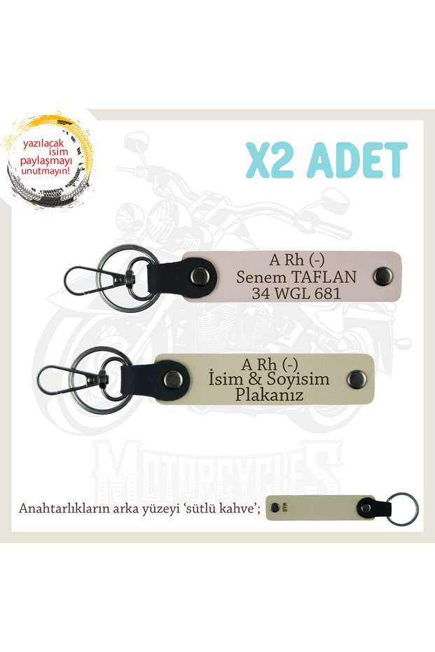 Custom for Speed Lovers, Leather X2 Keychain with Name Plate and a Rh (-) Blood Type Lettering, Powder-S Brown-Sk