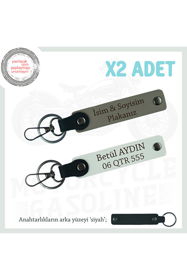 2-Piece, Ash Gray-White-Syh, Gift Leather Keychain with Custom Name and Plate Written for All Drivers