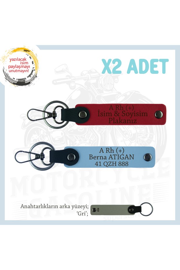 Meaningful Motor X2 Keychain with Name Plate and A+ Blood Type Lettering, Red-Blue-Gr, Special for Biker Style