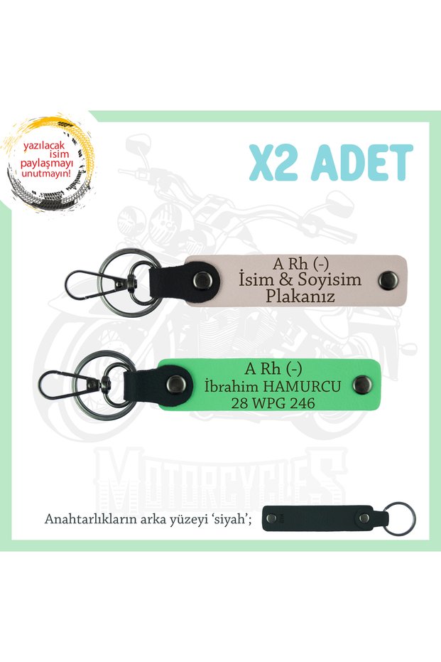 Special for Speed Lovers, Leather 2-Piece Keychain with Name Plate and a Rh (-) Blood Group, Powder-F Green-Syh