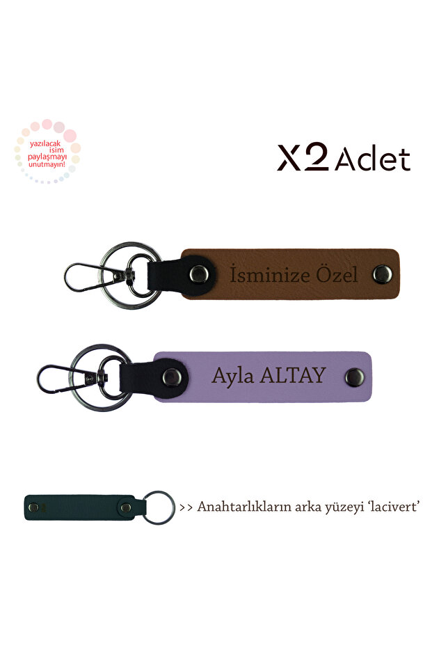Set of 2 Keychains with First Name and Last Name, Light Brown-Purple-Violet-Navy Blue, Permanent Souvenir for Brother