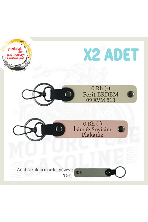 X2 Keychain, Yavruağzı-S Coffee-Gr, Name Plate for Motorcycle Lovers 0 Rh (-) Blood Group Written