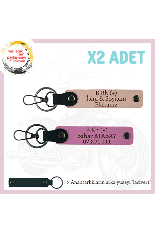 , Yavruağzı-Pink-Laci, Name Plate and B Rh (+) Blood Group Written Precious Gift Set of 2 Keychains