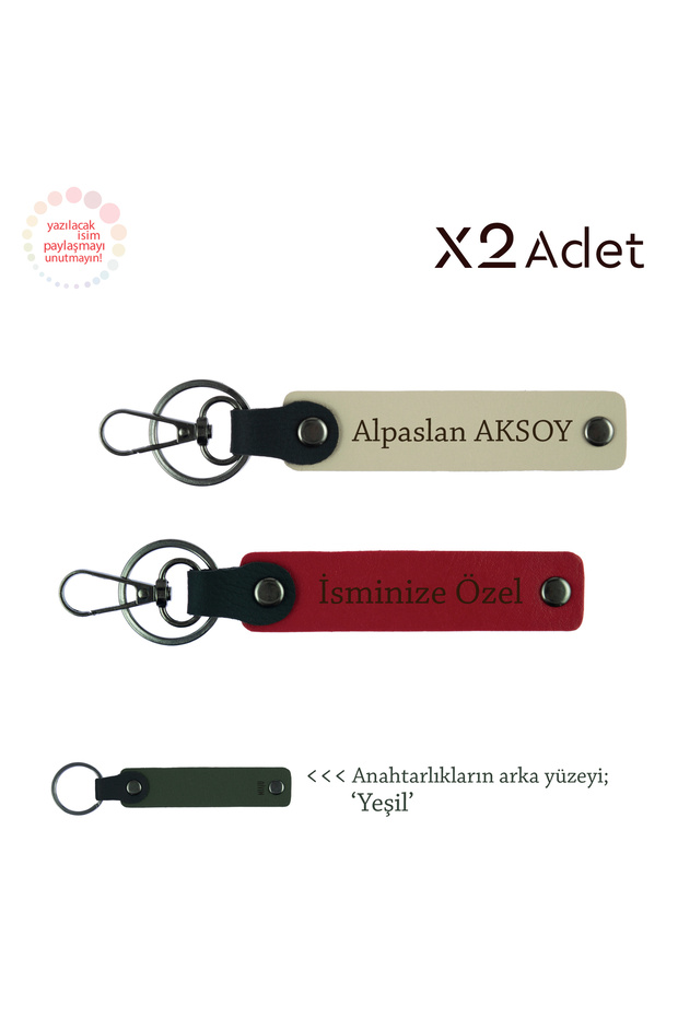 Meaningful Gesture for Newlyweds, 2-Piece Keychain Gift Set with Name Written, Red-Milk Coffee-Green
