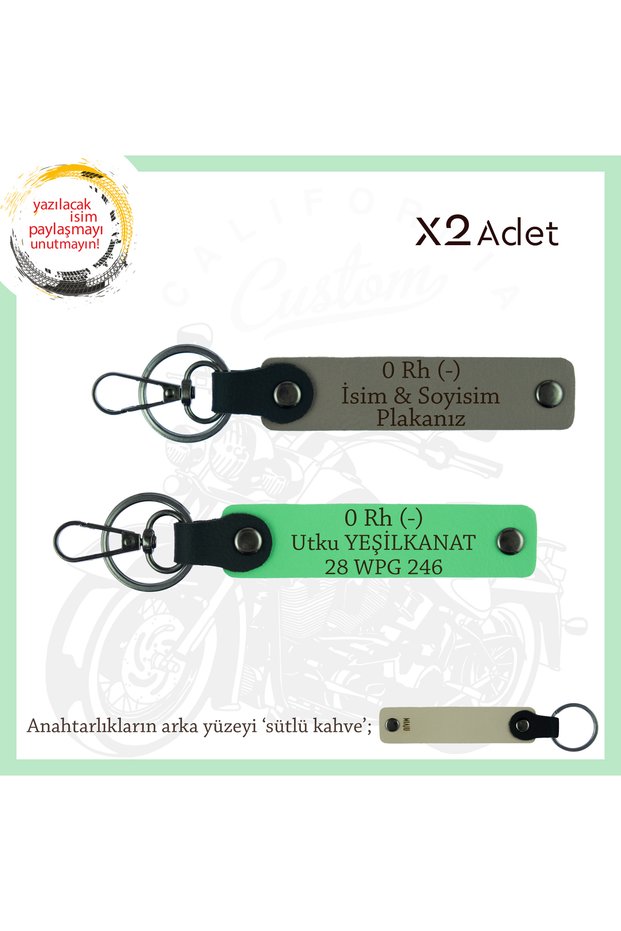 Name Plate & 0 - Blood Group Written Safe Driving X2 Keychain, Ash Grey-F Green-Sk, for Biker