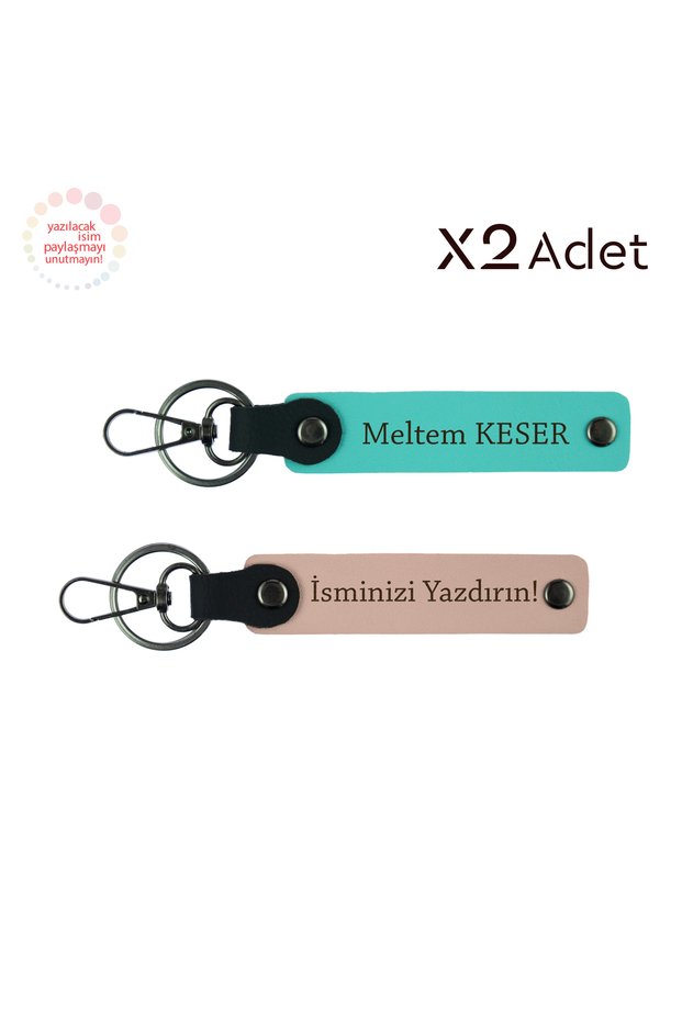 Stylish Gift for New Year, Set of 2 Keychains with Name and Surname Written, Puppy Mouth-Turquoise