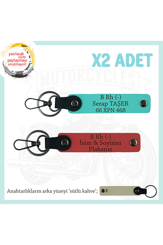Gift X2 Keychain, Pomegranate Flower-Turquoise-Sk, B Rh (-) Blood Group Written for Biker Friends Name Plate